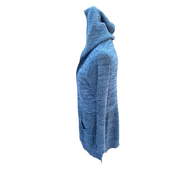 Natural Reflections Blue Knit Hooded Long Open Cardigan Sweater M Minimalist - Picture 5 of 12